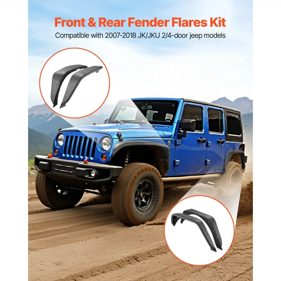Tubular Fender Flare Set for 2007–2018 Jeep Wrangler JK