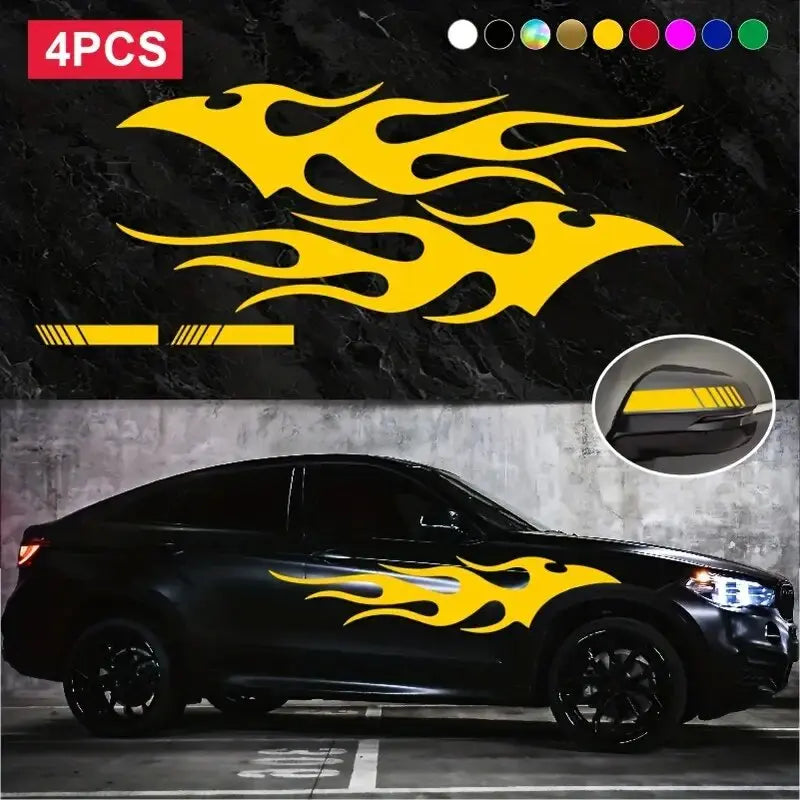 4-Piece Flame Stripe Car Door and Body Decal Set