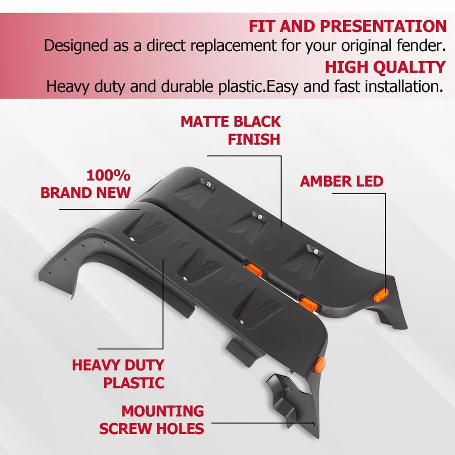 Pocket Rivet-Style Fender Flare Set with LEDs for 2007–2018 Jeep Wrangler JK