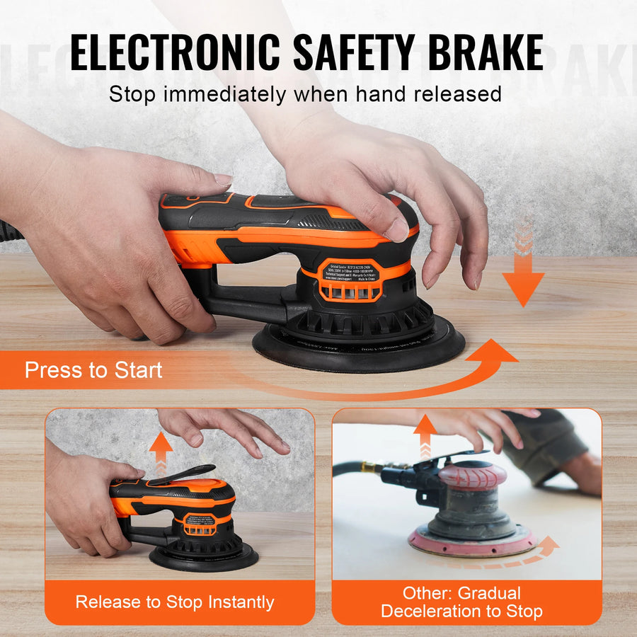 350W 6-Inch Brushless Random Orbital Sander – 4,000–10,000 RPM