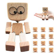 Cute Car Shaking Wooden Man Figurine Interior Wood Ornaments with 12 Magnetic Expressions