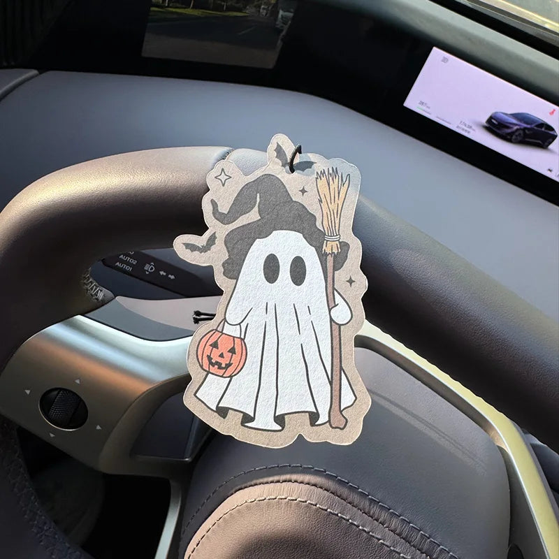 a friendly ghost wearing a classic Santa hat Intercontinental Hanging Car Air Freshener – GW1493