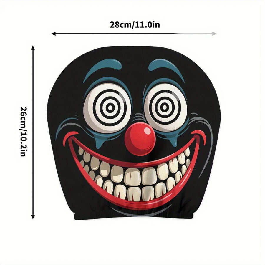 2-Piece Scary Clown Face Car Headrest Covers – Stain-Resistant Interior Decor