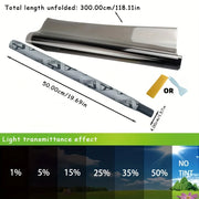 Black Automotive Window Tint Film – 3 m × 50 cm, 1–50% VLT