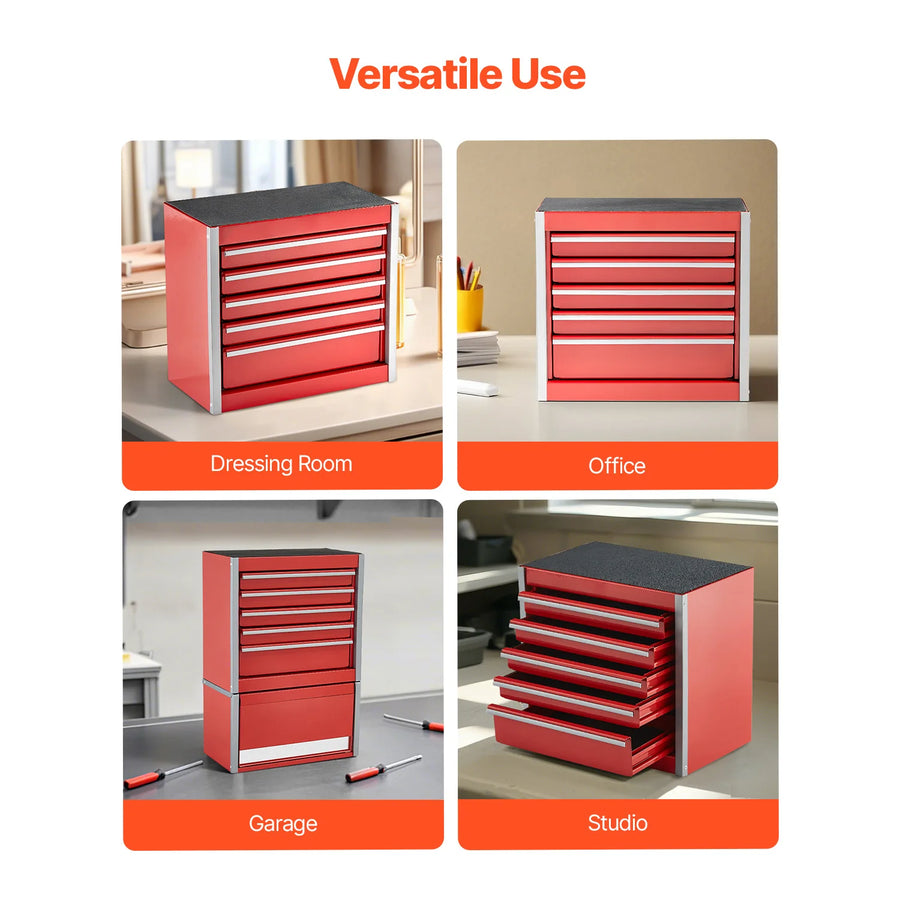 8.6-Inch 5-Drawer Steel Mini Tool Box – Black or Red