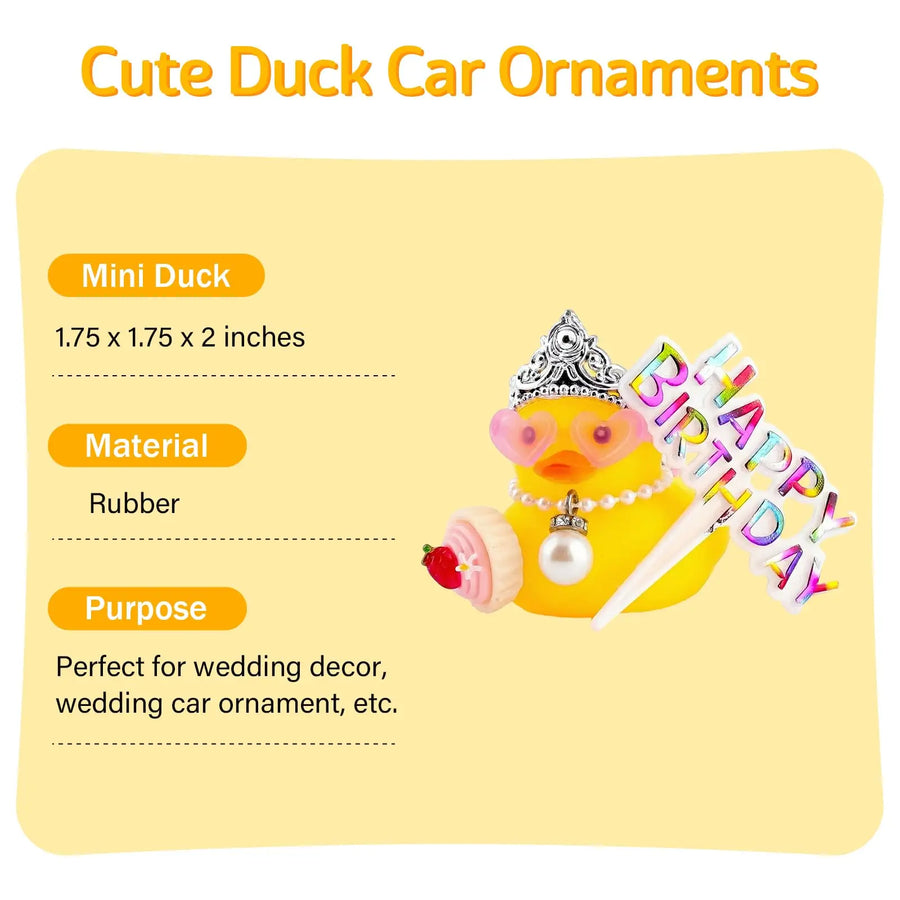 Birthday Rubber Duck Dashboard Ornament with Crown and Sunglasses