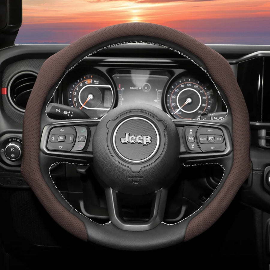 Perforated Leather Steering Wheel Cover for Jeep Models
