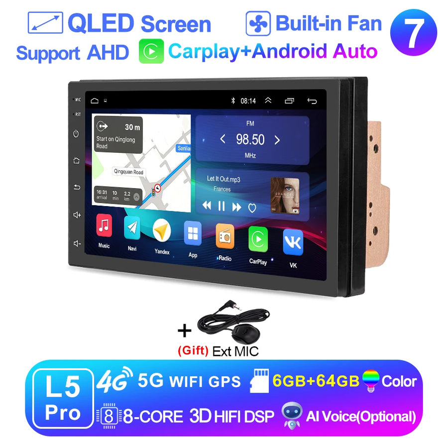 7-Inch 2-DIN Android 15 QLED Car Stereo with Wireless CarPlay and Android Auto