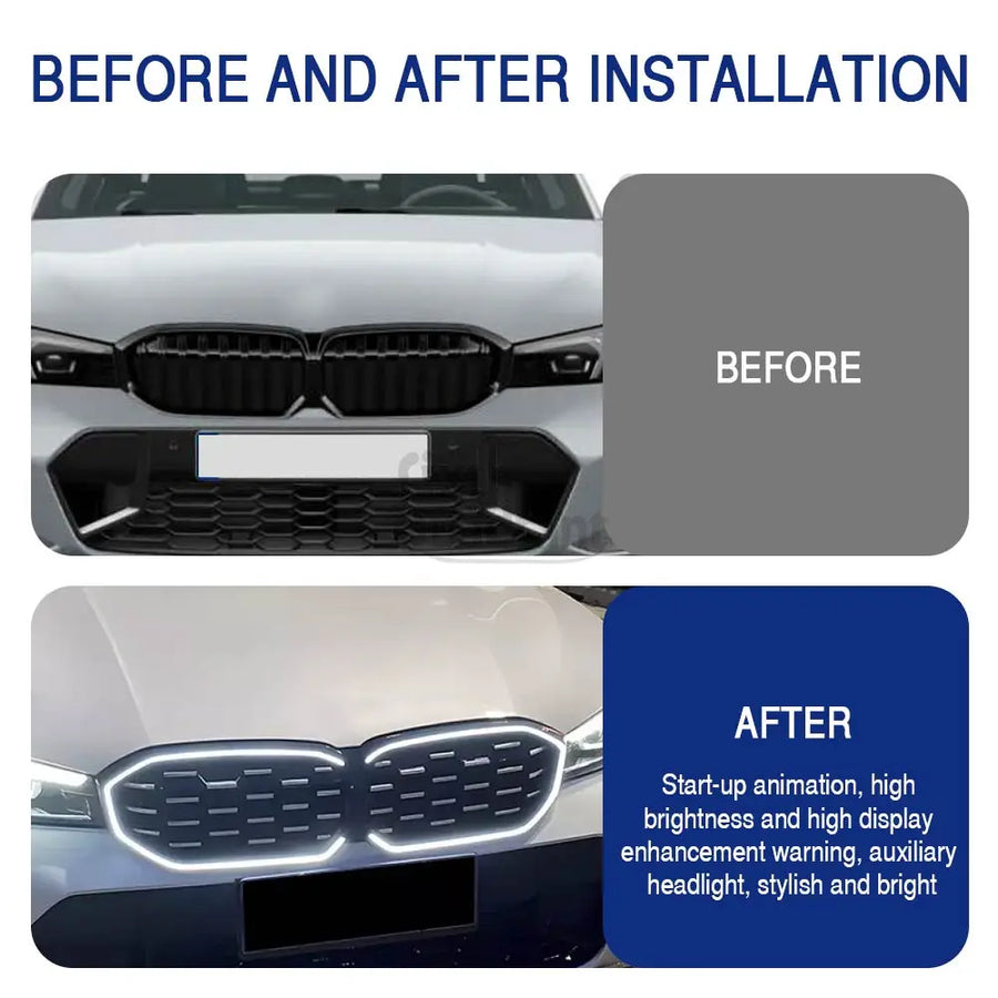 1-Piece Front Bumper Grill Grille Glossy Black with LED for BMW 3 Series 2023 24-IN G20 LCI Sedan 320i