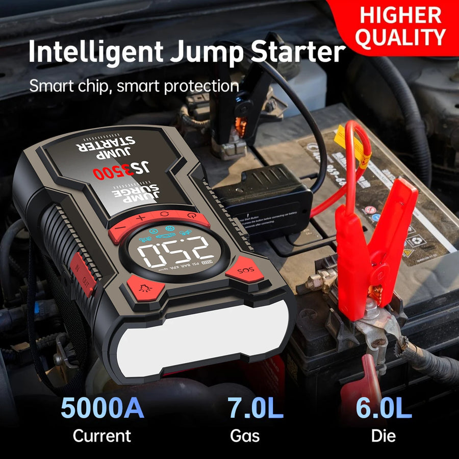 12V Car Jump Starter with Air Compressor, Power Bank and Flashlight