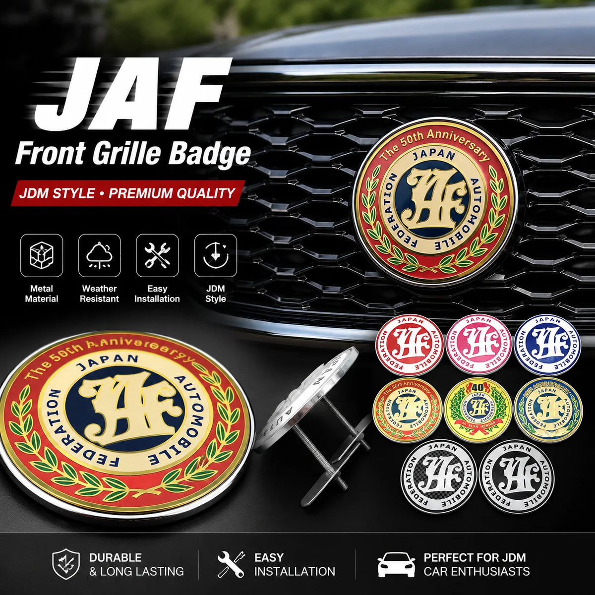 JAF-Style 82 mm Metal Front Grille Badge