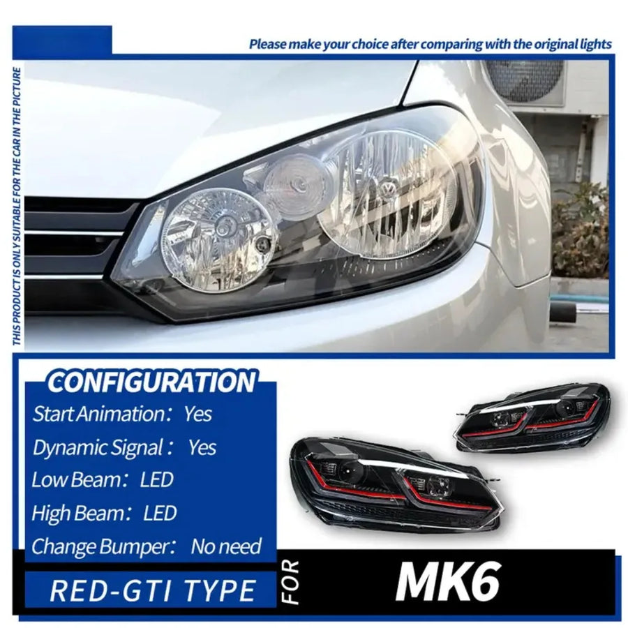 LED Headlight Assembly Set for 2009–2012 Volkswagen Golf