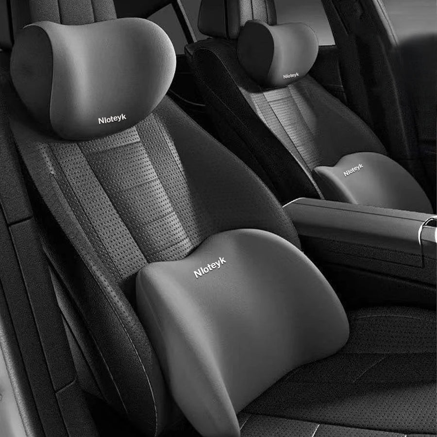 Universal Memory-Foam Car Neck Pillow and Lumbar Support Cushion Set