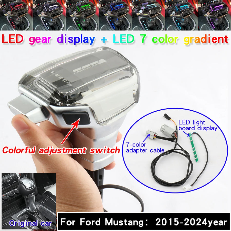 7-Color LED Crystal Gear Shift Knob for Ford Mustang 2015–2024