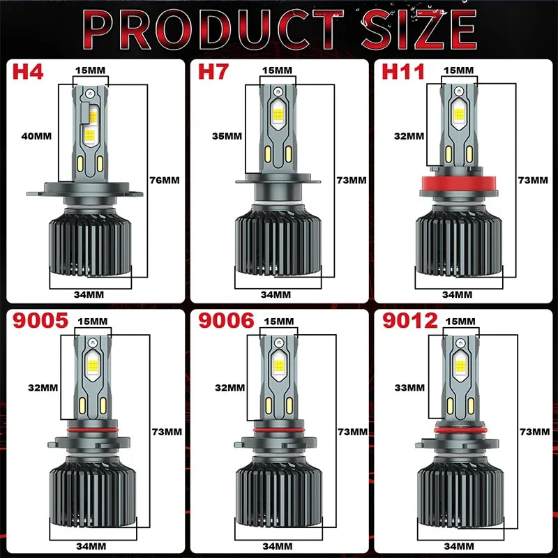 2-Piece H4/H7/H11/9005/9006/9012 LED Headlight Bulb – 6000K, CANBUS