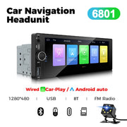 6.86-Inch 1-DIN Wireless CarPlay and Android Auto Car Stereo with USB