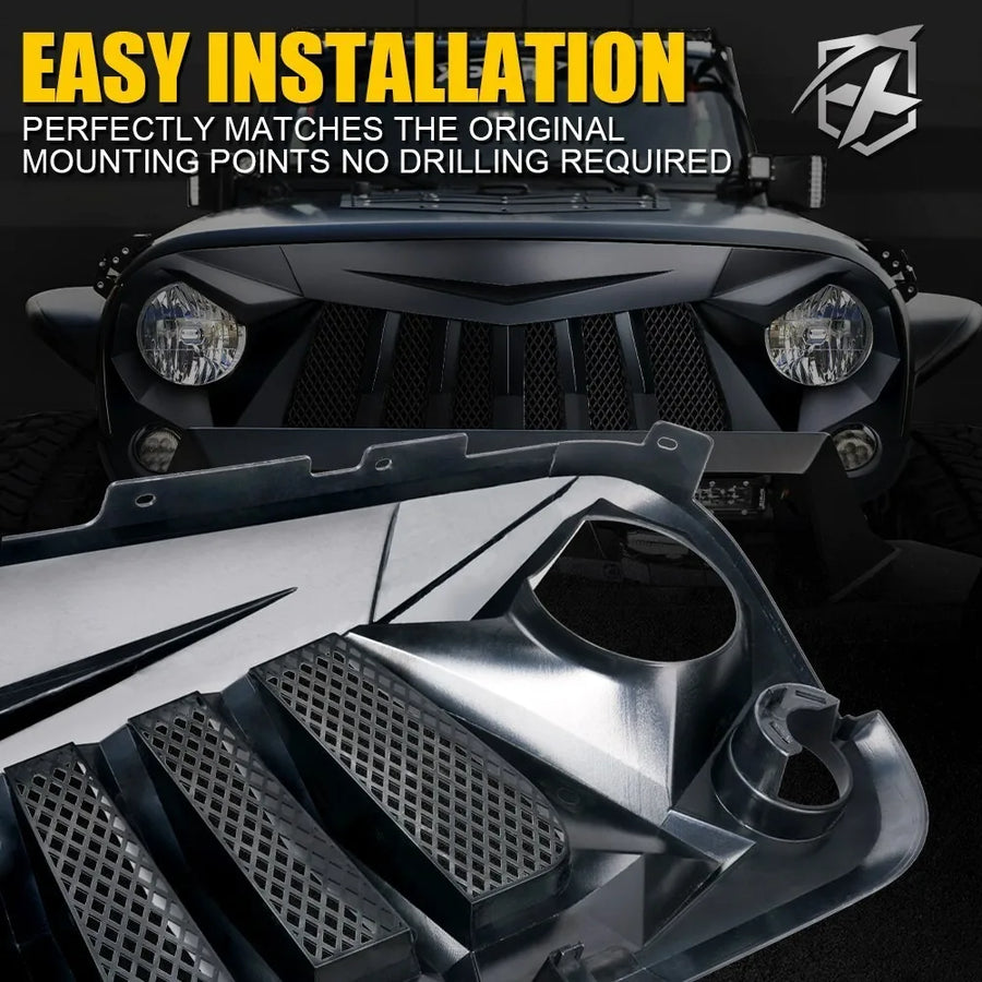 Black Front Grille for 2007–2018 Jeep Wrangler