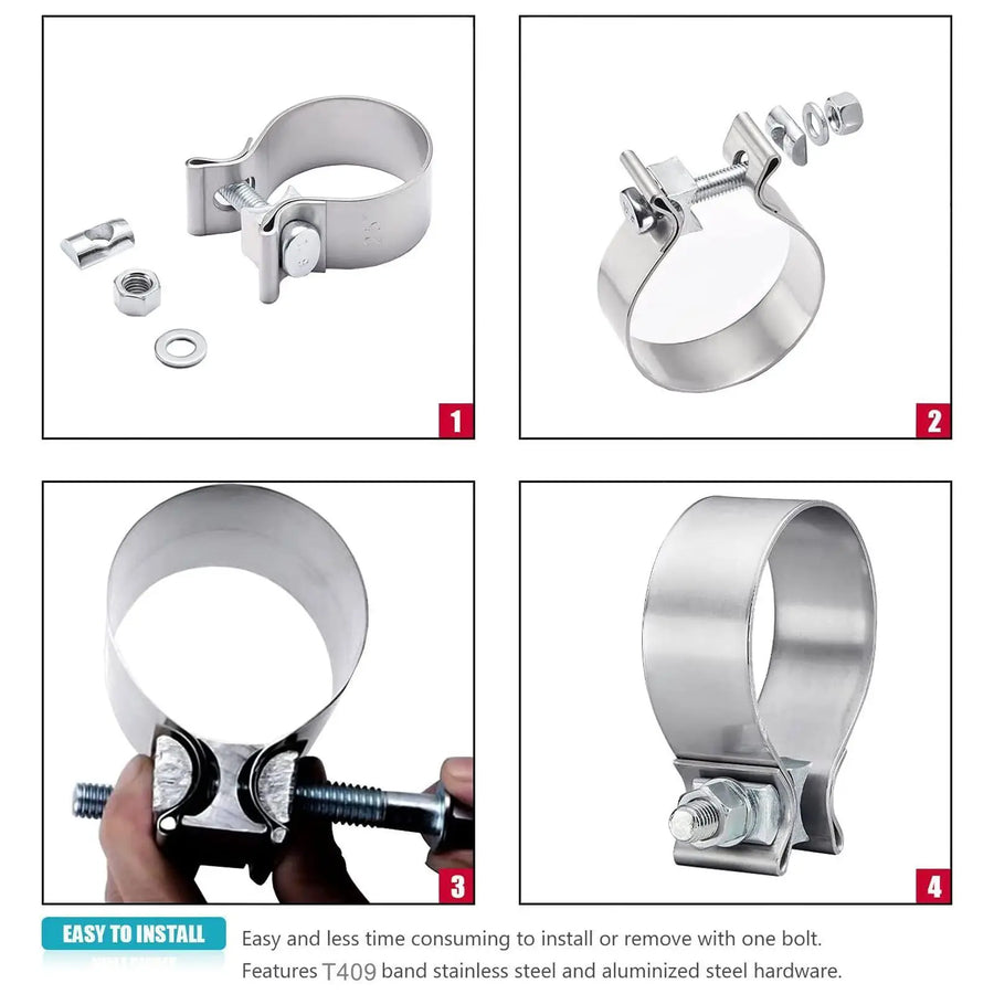 For Mufflers Catalytic Converters Silver 4-Piece 2.5 Inch T409 Stainless Steel Narrow Band Exhaust Clamps