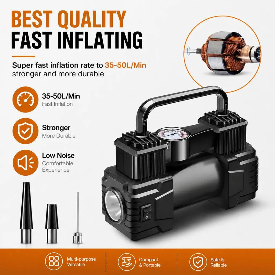 12V Dual-Cylinder Tire Inflator with 150 PSI Gauge