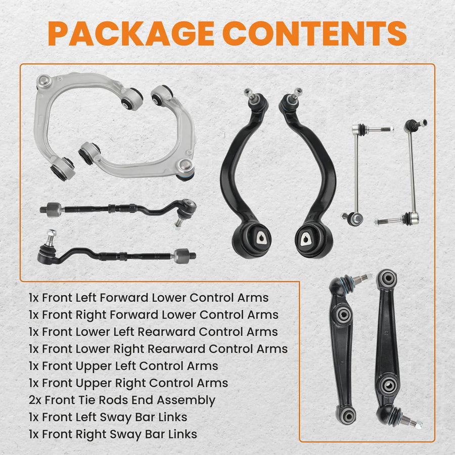6-Piece Front Suspension Control Arms + 2 Pieces Sway Bar Links + 2 Pieces Tie Rods for BMW X5 X6