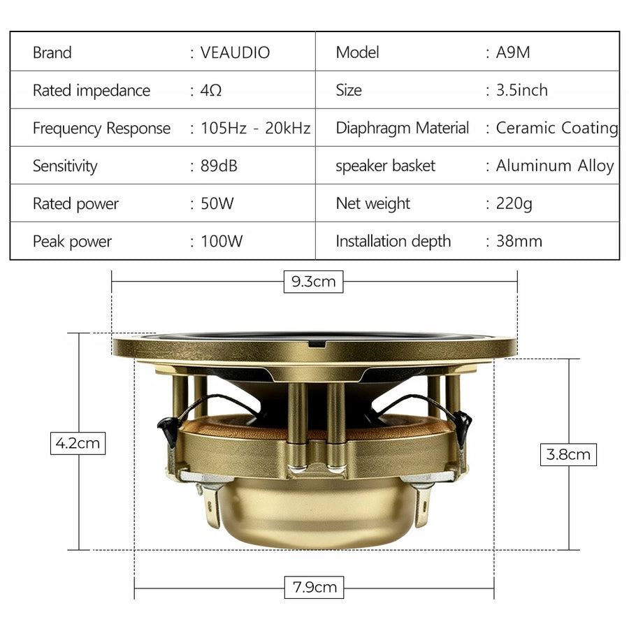 3.5-Inch Ceramic Cone Car Midrange Speaker
