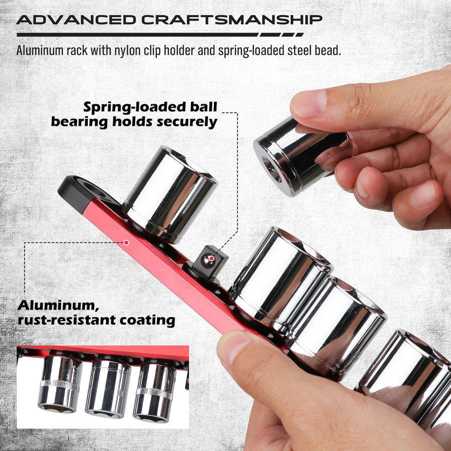 9-Piece Magnetic Socket Organizer Tray Set for 1/4, 3/8 and 1/2 Inch Drives