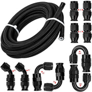 Nylon PTFE Fuel Line Kit Universal 30FT AN8 AN10 with 10-Piece 0 45 90 180 Degree Fittings Hose for