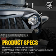 Black Front Grille for 2007–2018 Jeep Wrangler
