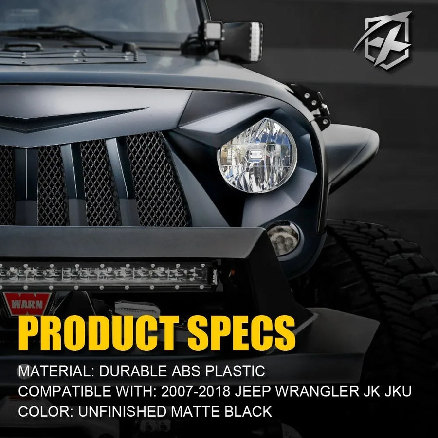 Black Front Grille for 2007–2018 Jeep Wrangler