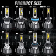 2-Piece H1/H3/H4/H7/H11/9005 LED Headlight Bulb – 6000K, CANBUS