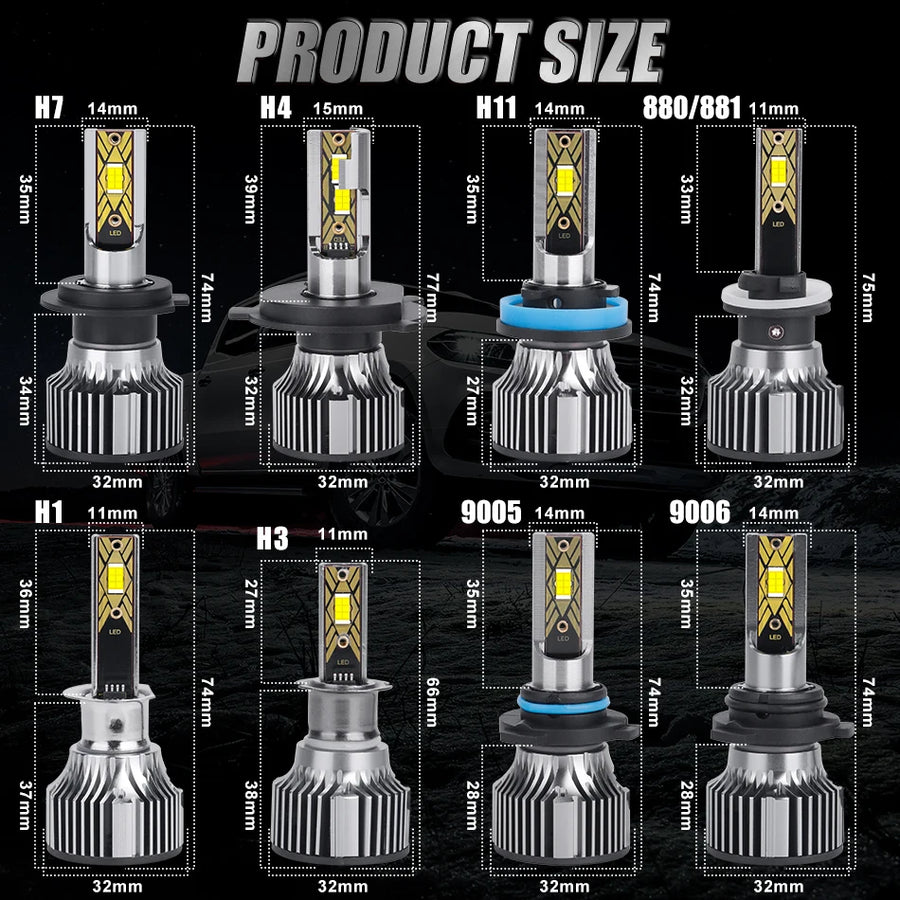 2-Piece H1/H3/H4/H7/H11/9005 LED Headlight Bulb – 6000K, CANBUS