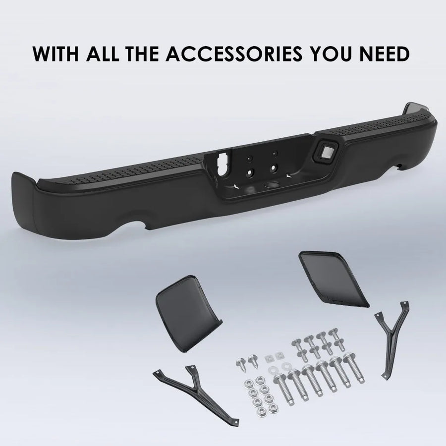 Black Rear Bumper for 2009–2018 Ram 1500 Dual Exhaust, No Sensors
