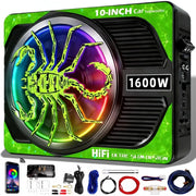 10-Inch Powered Under-Seat Car Subwoofer with LED Lighting