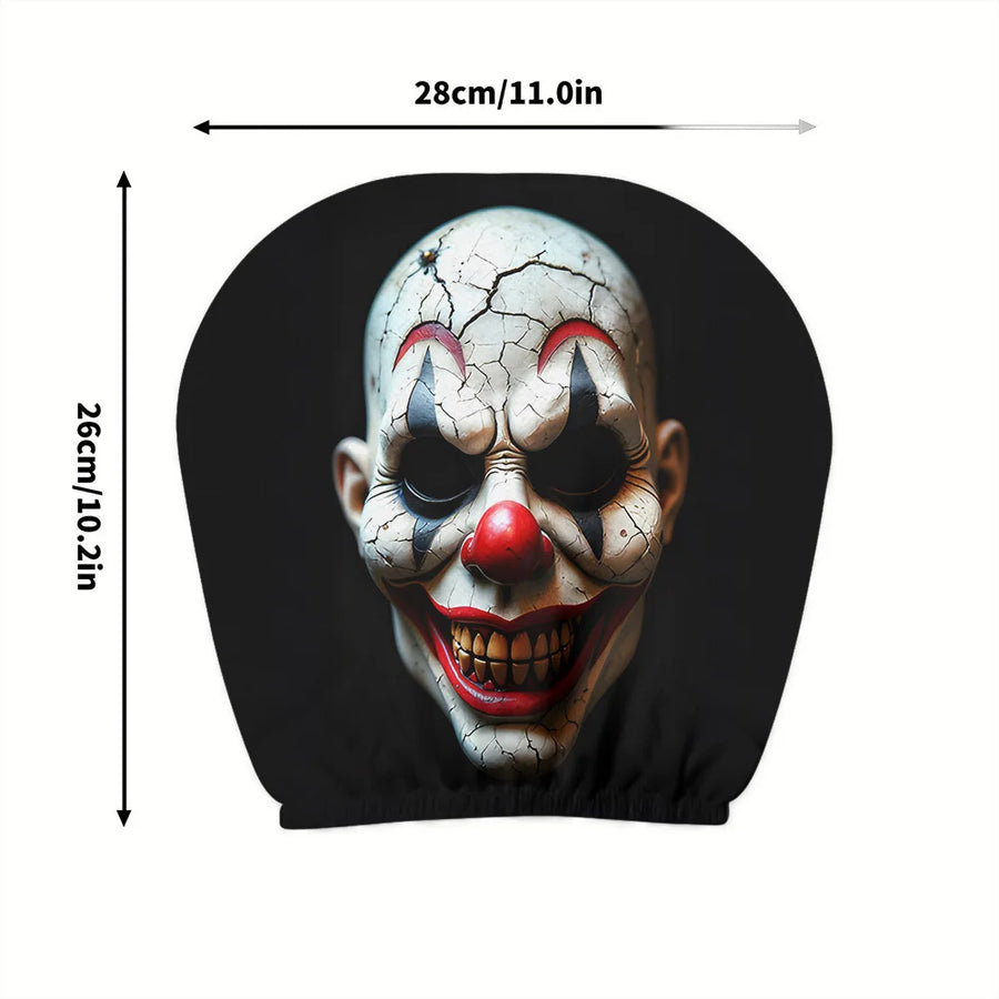 2-Piece Clown Print Car Headrest Covers – Universal Washable Interior Decor