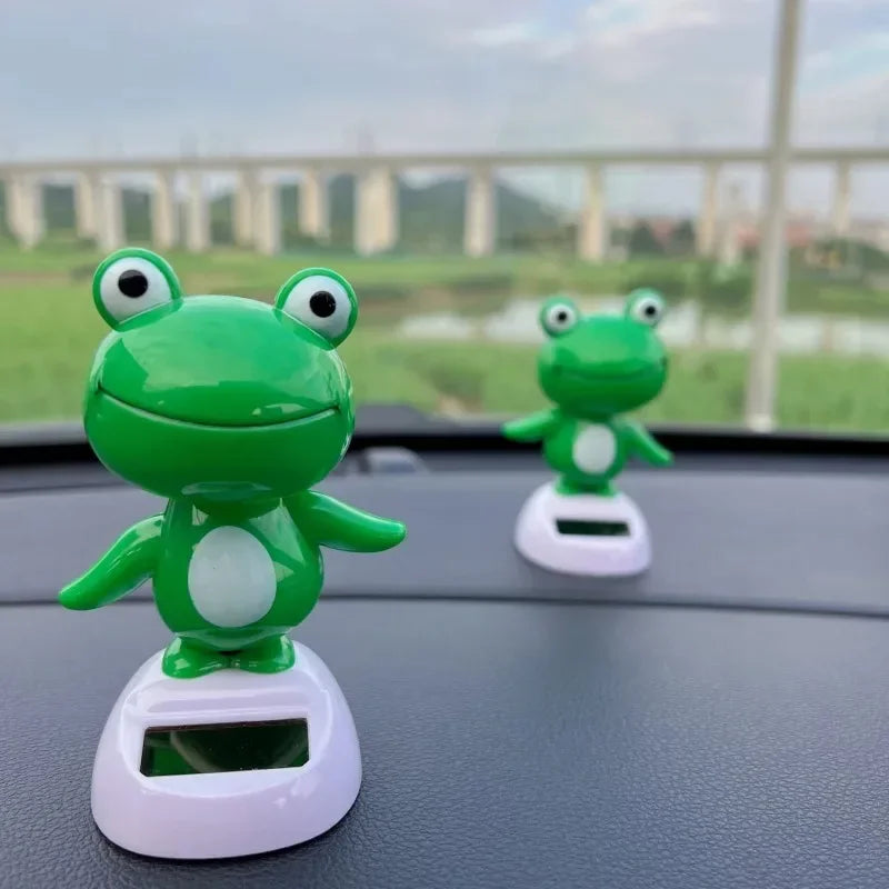 1 10pc Solar Powered Car Dashboard Ornament Cute Animal Frog Bobble Head Toy Decoration Gift