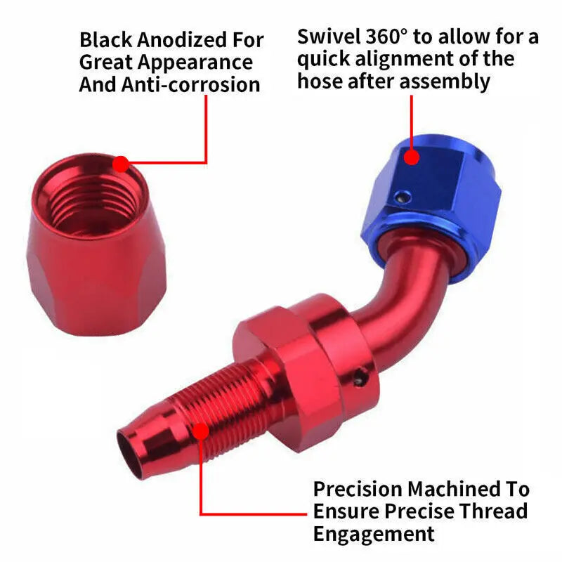 16FT AN10 Stainless Steel Braided CPE Oil Fuel Line Kit with 6-Piece Aluminum Alloy 0 45 90 Degree