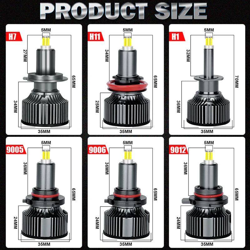 H1/H7/H11/9005/9006/9012 LED Headlight Bulb – 6000K, CANBUS, Projector-Compatible