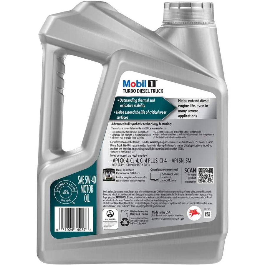 Mobil 1 Turbo Diesel Truck Full Synthetic 5W-40 Engine Oil, 1 Gallon