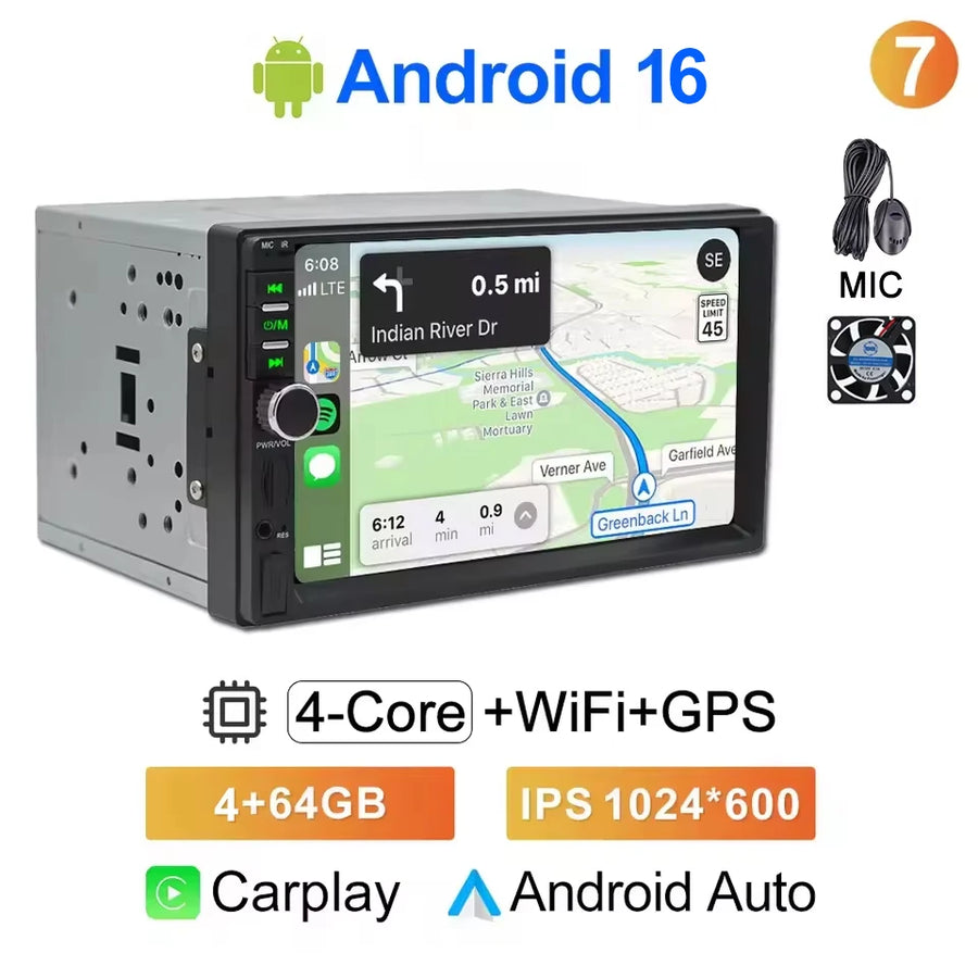 2-DIN Android 14 CarPlay Car Stereo with GPS and Touchscreen