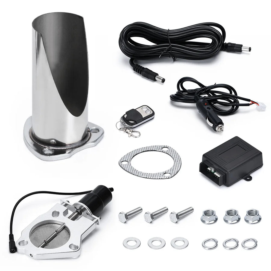 2.5" 3" Cutout Stainless Steel Exhaust Cut Out Header BE Cut Pipe Electric Valve Exhaust Tip Muffler Kit