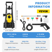 1500W 2000 PSI Electric Pressure Washer