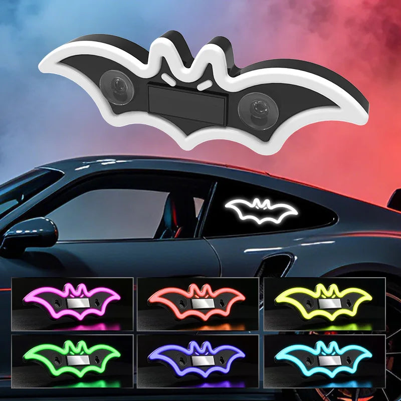 Car Window Solar Halloween Bat Decorative Light Car Color LED Atmosphere Light Universal Fun Decorative