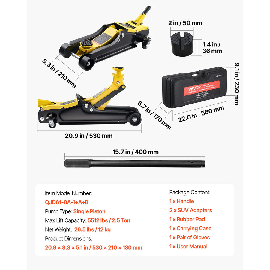 Low-Profile Hydraulic Floor Jack – Multiple Capacity Options