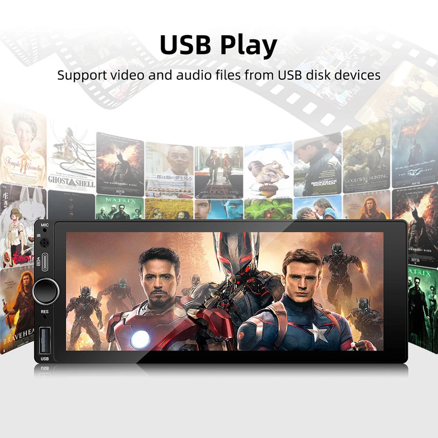 6.86-Inch 1-DIN Wireless CarPlay and Android Auto Car Stereo with USB