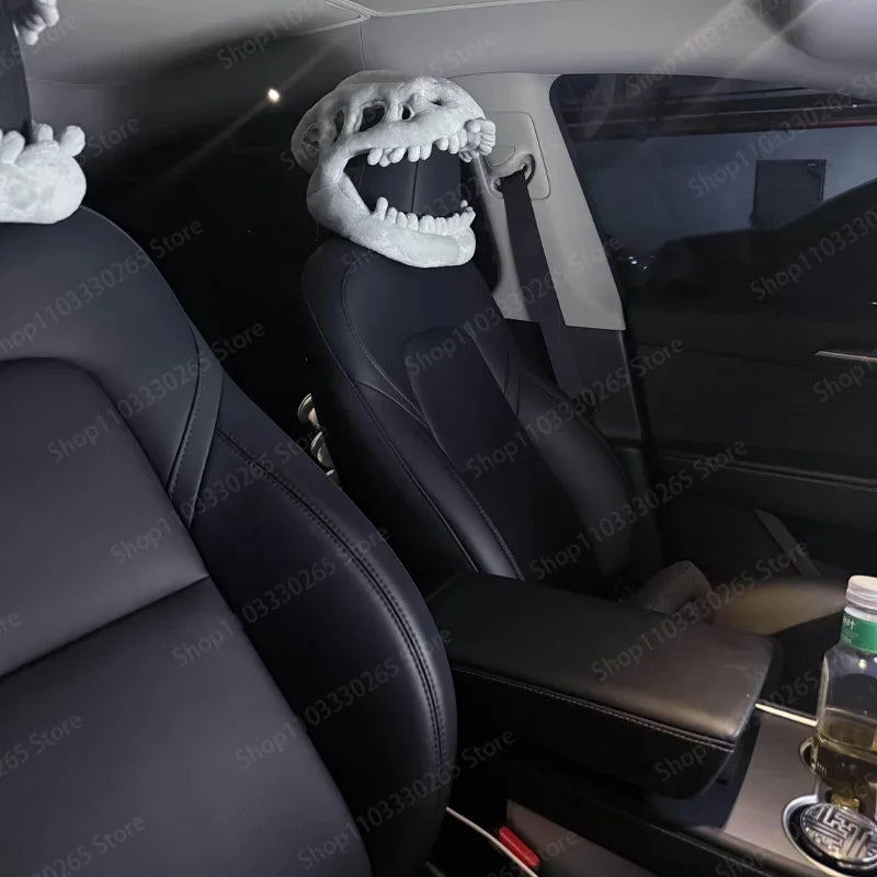 Dinosaur Skeleton Car Headrest Cover – Decorative Interior Seat Accessory