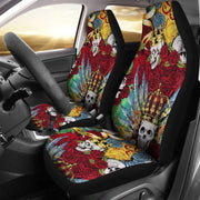 2-Piece Sugar Skull Day of the Dead Front Car Seat Cover Set