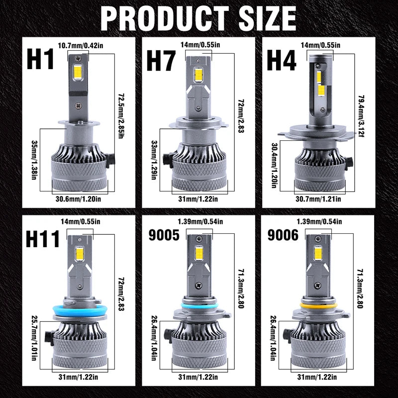 H1/H4/H7/H11/9005/9006 LED Headlight Bulb – 6000K, CANBUS
