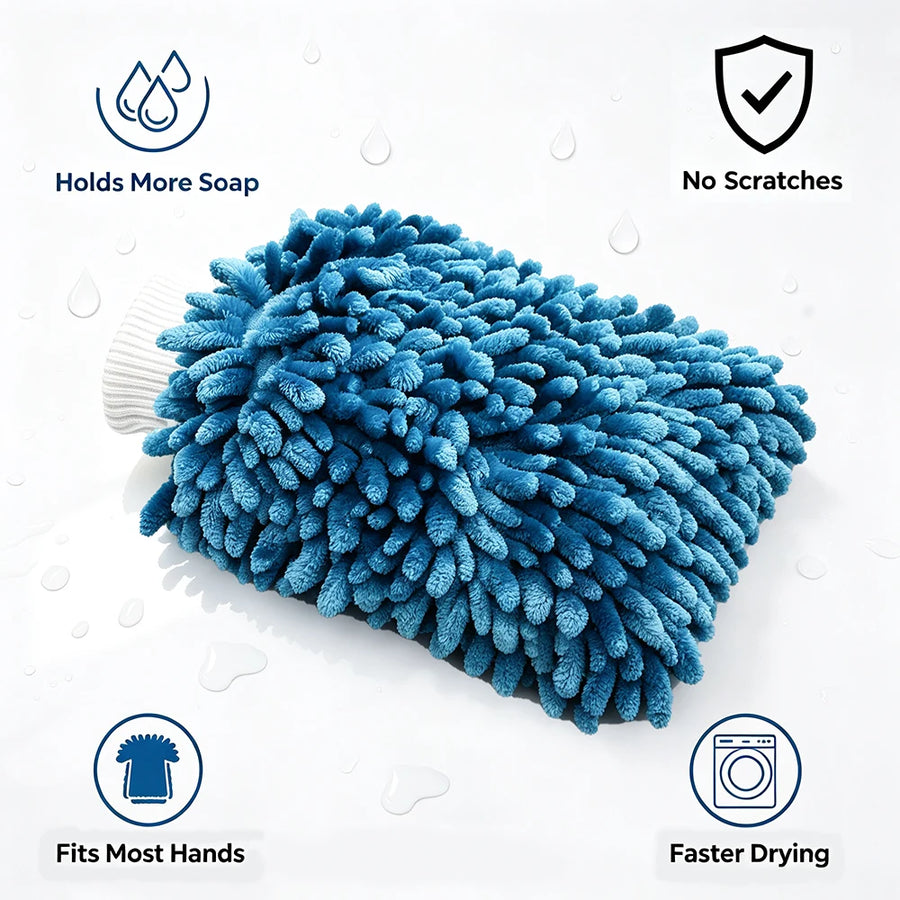 XL Blue Double-Sided Chenille Car Wash Mitt