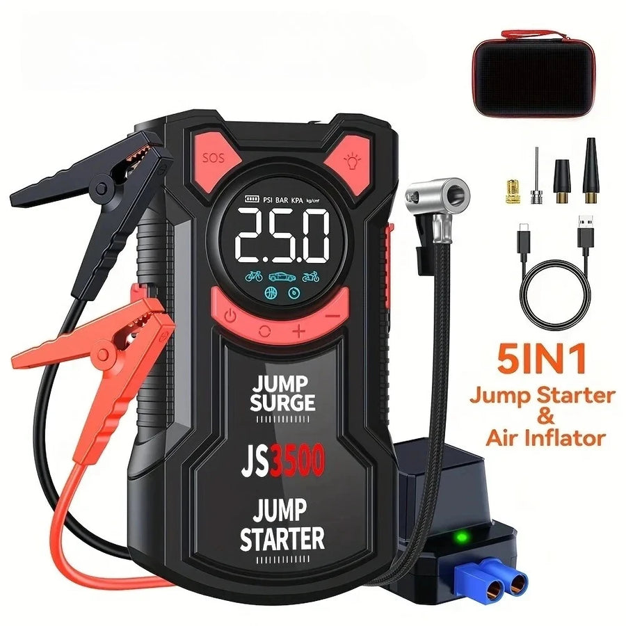 12V Car Jump Starter with Air Compressor, Power Bank and Flashlight