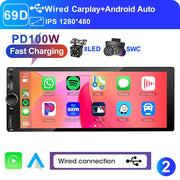 6.9-Inch 1-DIN Wireless CarPlay and Android Auto Car Stereo